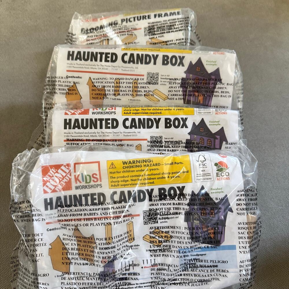 Home Depot Kids Workshop Lot 4 Kits 3 Haunted Candy Box 1 Picture Frame New